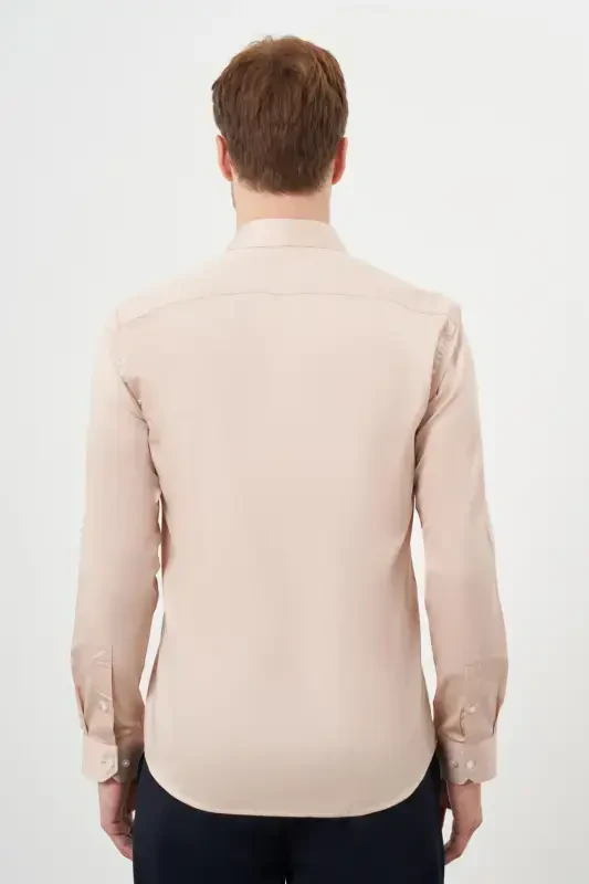 Modazone Men's Beige Cotton Plain Pattern Hard Collar Slim Fit Shirt - 5