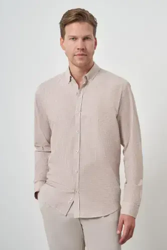 Modazone Men's Beige Cotton Trend Dynamic Fit Button-Down Collar Shirt 