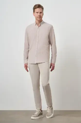 Modazone Men's Beige Cotton Trend Dynamic Fit Button-Down Collar Shirt - MORVEN (1)