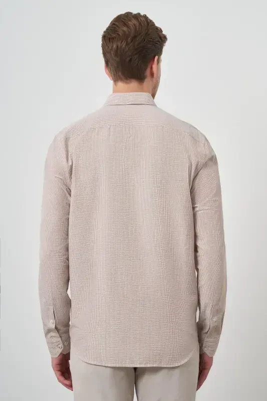 Modazone Men's Beige Cotton Trend Dynamic Fit Button-Down Collar Shirt - 4