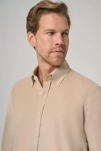 Modazone Men's Beige Cotton Trend Dynamic Fit Button-Down Collar Shirt - MORVEN (1)