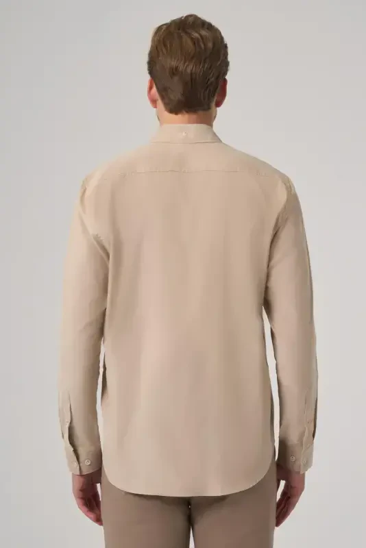 Modazone Men's Beige Cotton Trend Dynamic Fit Button-Down Collar Shirt - 5