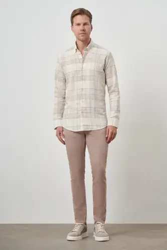 Modazone Men's Beige Cotton Trend Panelled Dynamic Fit Shirt - MORVEN (1)