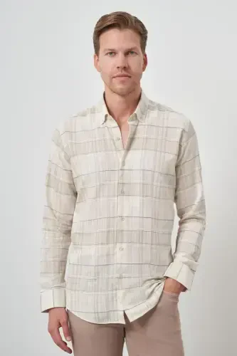 Modazone Men's Beige Cotton Trend Panelled Dynamic Fit Shirt - 3