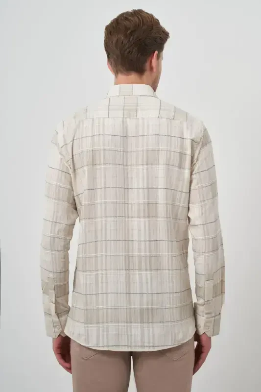 Modazone Men's Beige Cotton Trend Panelled Dynamic Fit Shirt - 5