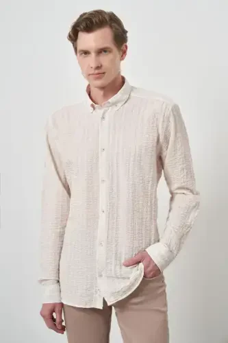 Modazone Men's Beige Cotton Trend Slim Fit Button-Down Collar Shirt - 1