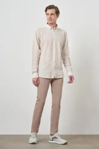 Modazone Men's Beige Cotton Trend Slim Fit Button-Down Collar Shirt - MORVEN (1)