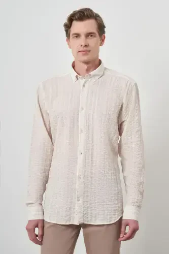 Modazone Men's Beige Cotton Trend Slim Fit Button-Down Collar Shirt - 3