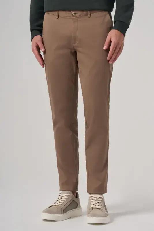 Modazone Men's Beige Cotton Trend Slim Fit Chino Trousers - 1