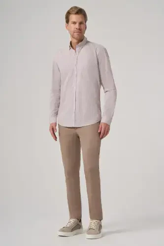 Modazone Men's Beige Cotton Trend Striped Dynamic Fit Button-Down Collar Shirt - 3