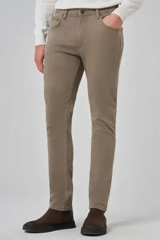 Modazone Men's Beige Denim 5 Pocket Slim Fit Jean Denim Pants - 1