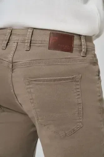 Modazone Men's Beige Denim 5 Pocket Slim Fit Jean Denim Pants - 5