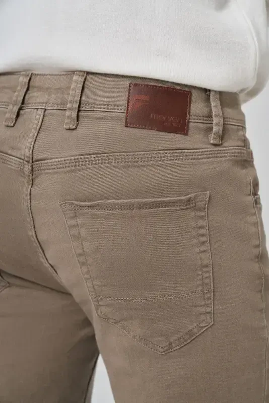 Modazone Men's Beige Denim 5 Pocket Slim Fit Jean Denim Pants - 5