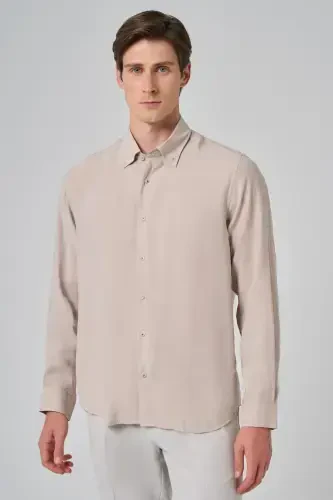 Modazone Men's Beige Dynamic Fit Button-Down Collar Modal Shirt 