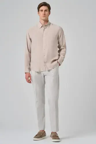 Modazone Men's Beige Dynamic Fit Button-Down Collar Modal Shirt - 4