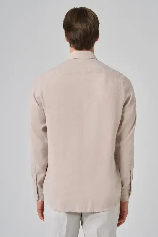 Modazone Men's Beige Dynamic Fit Button-Down Collar Modal Shirt - 5