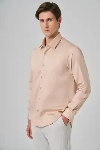 Modazone Men's Beige Dynamic Fit Stiff Collar Shirt - 2