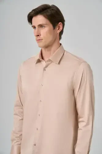 Modazone Men's Beige Dynamic Fit Stiff Collar Shirt - 3