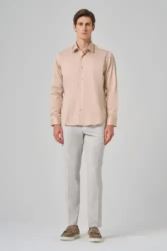 Modazone Men's Beige Dynamic Fit Stiff Collar Shirt - 4