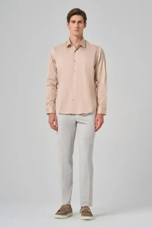 Modazone Men's Beige Dynamic Fit Stiff Collar Shirt - 4