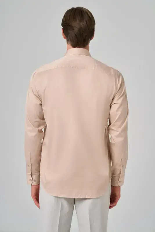 Modazone Men's Beige Dynamic Fit Stiff Collar Shirt - 5