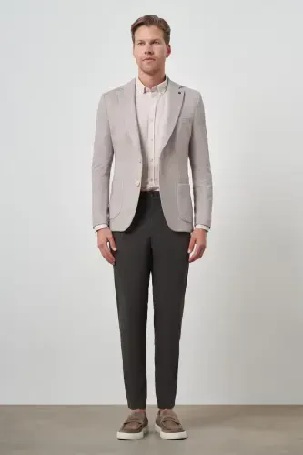 Modazone Men's Beige Knitted Patterned Slim Fit Mono Collar Jacket - 3