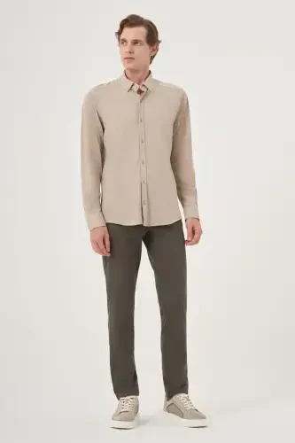 Modazone Men's Beige Knitted Slim Fit Button-Down Collar Shirt - MORVEN (1)