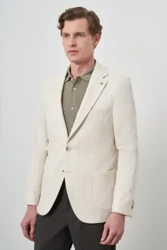 Modazone Men's Beige Linen Trend Slim Fit Mono Collar Jacket - 1