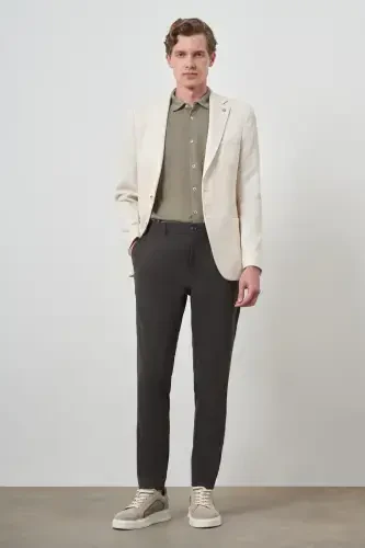 Modazone Men's Beige Linen Trend Slim Fit Mono Collar Jacket - 3