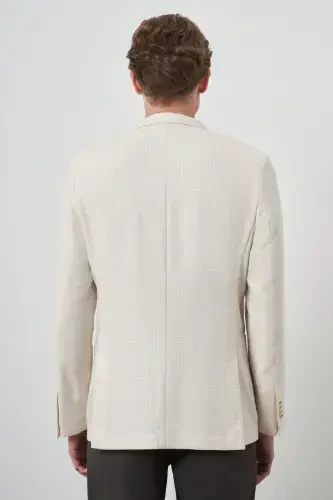 Modazone Men's Beige Linen Trend Slim Fit Mono Collar Jacket - 4