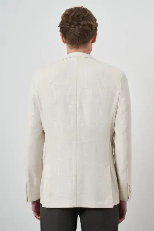 Modazone Men's Beige Linen Trend Slim Fit Mono Collar Jacket - 4