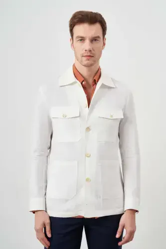 Modazone Men's Beige Linen Worker Shirt Jacket - 3