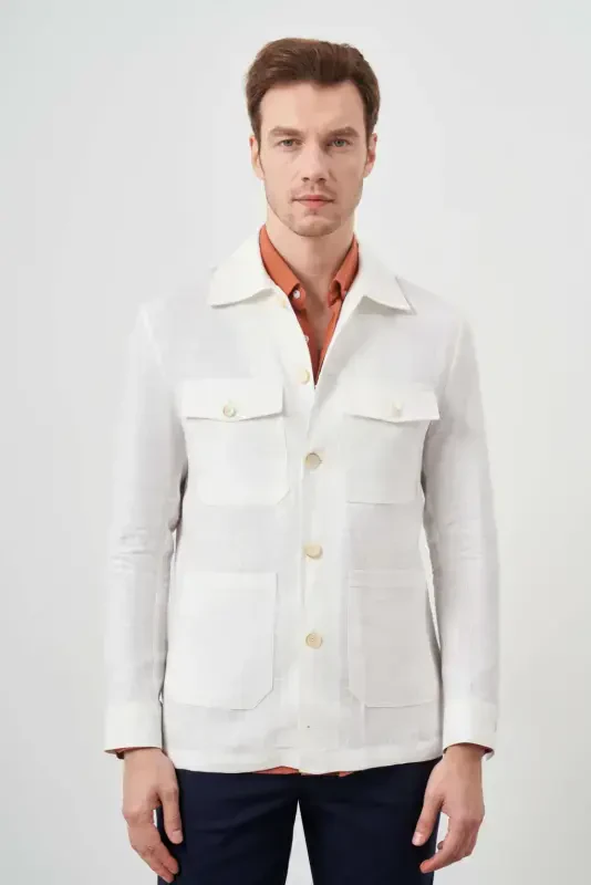 Modazone Men's Beige Linen Worker Shirt Jacket - 3