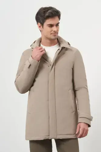 Modazone Men's Beige Polyamide Snap Fastening Hooded Jacket - 2
