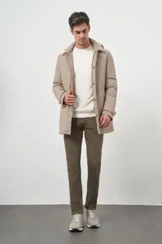 Modazone Men's Beige Polyamide Snap Fastening Hooded Jacket - 4