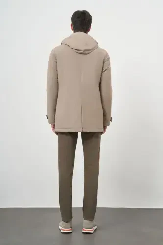 Modazone Men's Beige Polyamide Snap Fastening Hooded Jacket - 5