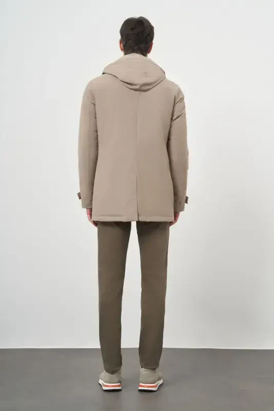 Modazone Men's Beige Polyamide Snap Fastening Hooded Jacket - 5