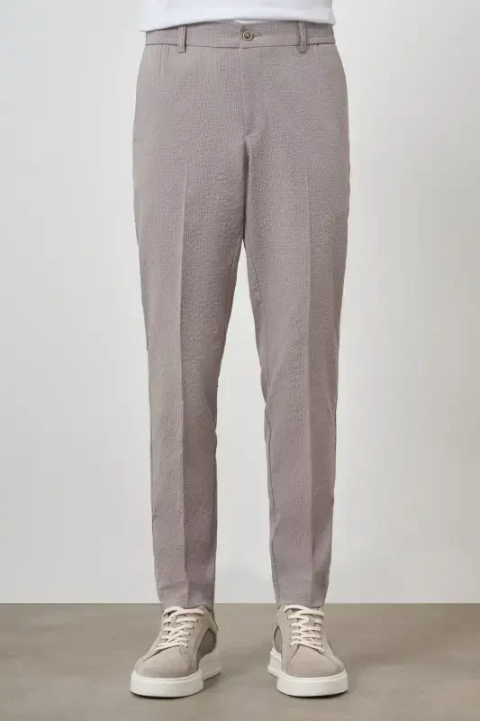 Modazone Men's Beige Polyester Elastic Waistband Trend Slim Fit Trousers - 1