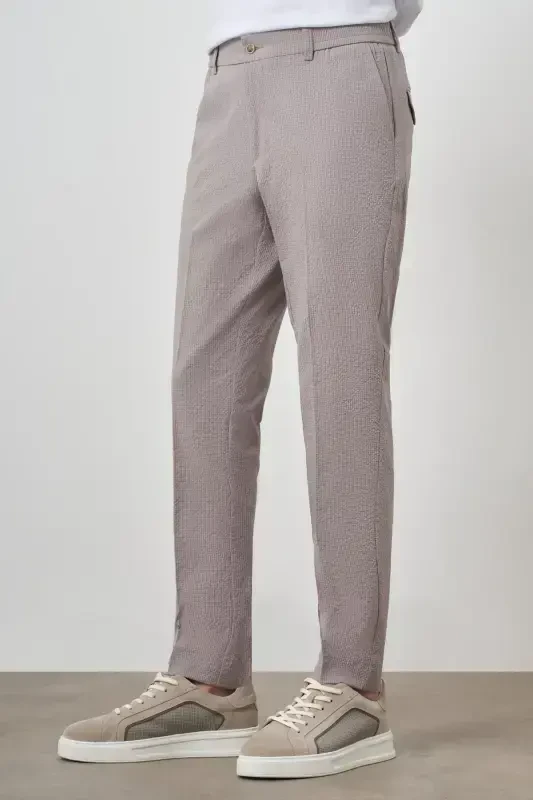 Modazone Men's Beige Polyester Elastic Waistband Trend Slim Fit Trousers - 4