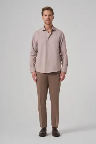 Modazone Men's Beige Polyester Patterned Trend Dynamic Fit Italian Collar Shirt - 4