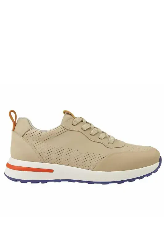 Modazone Men's Beige Seasonal Casual Leather Sneakers - MORVEN