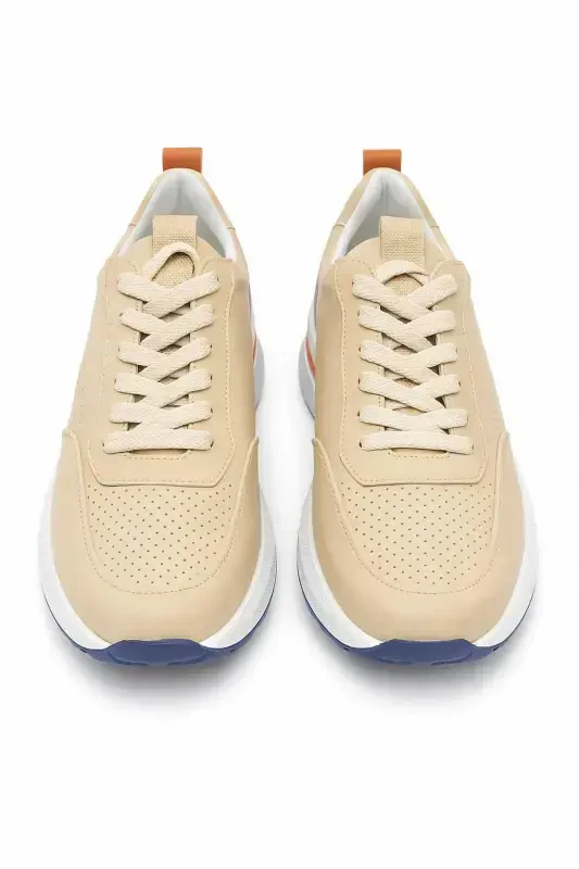 Modazone Men's Beige Seasonal Casual Leather Sneakers - 2