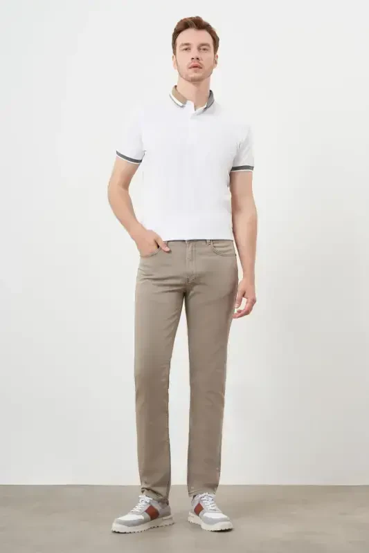 Modazone Men's Beige Seasonal Cotton 5 Pocket Dynamic Fit Jean Pants - 5