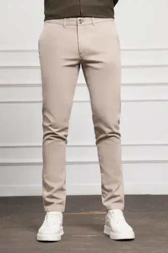 Modazone Men's Beige Slim Fit Narrow Cut Chino Pants 