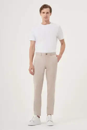 Modazone Men's Beige Summer Cotton Side Pocket Slim Fit Chino Trousers - 3