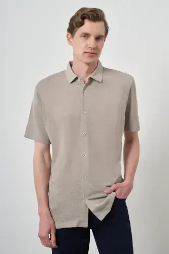 Modazone Men's Beige Trend Apache Collar Short Sleeve Shirt 