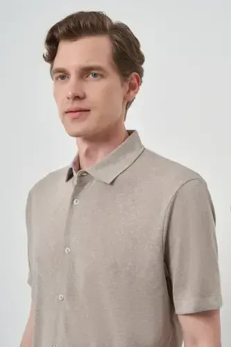 Modazone Men's Beige Trend Apache Collar Short Sleeve Shirt - 2