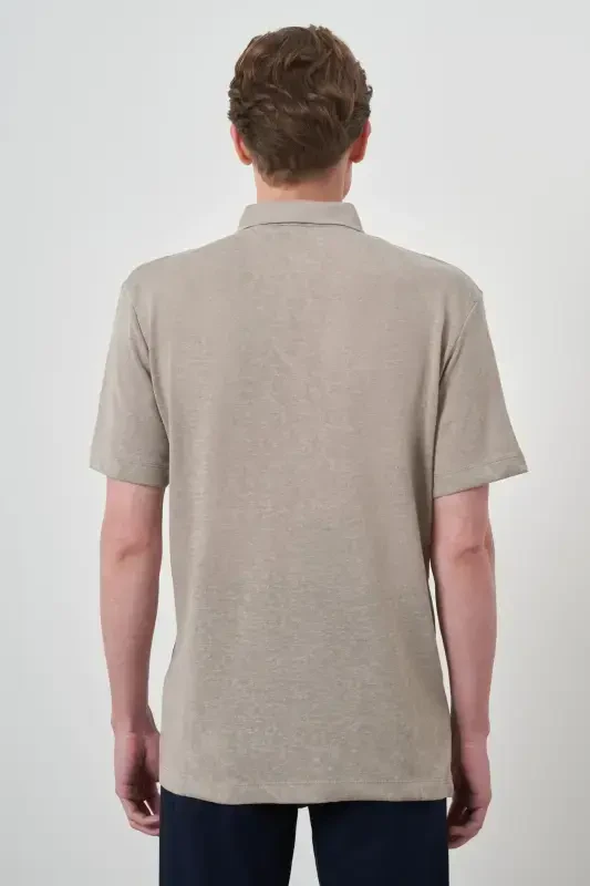 Modazone Men's Beige Trend Apache Collar Short Sleeve Shirt - 5