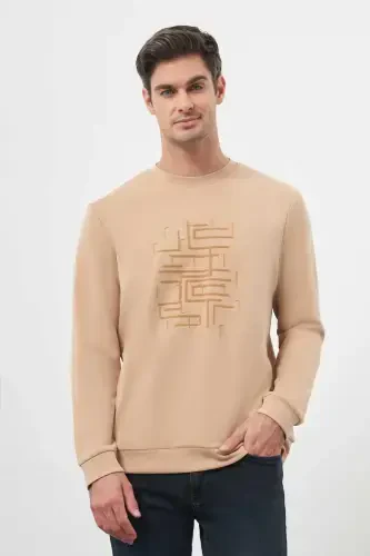 Modazone Men's Beige Trend Crew Neck Sweatshirt - MORVEN (1)