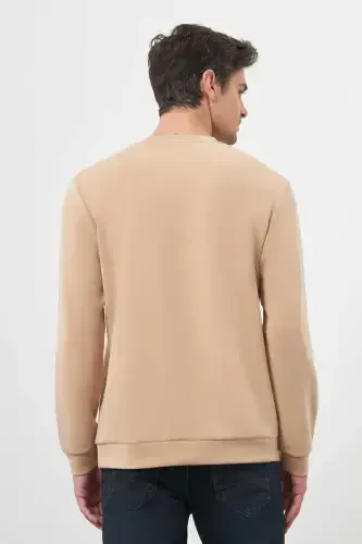 Modazone Men's Beige Trend Crew Neck Sweatshirt - 5